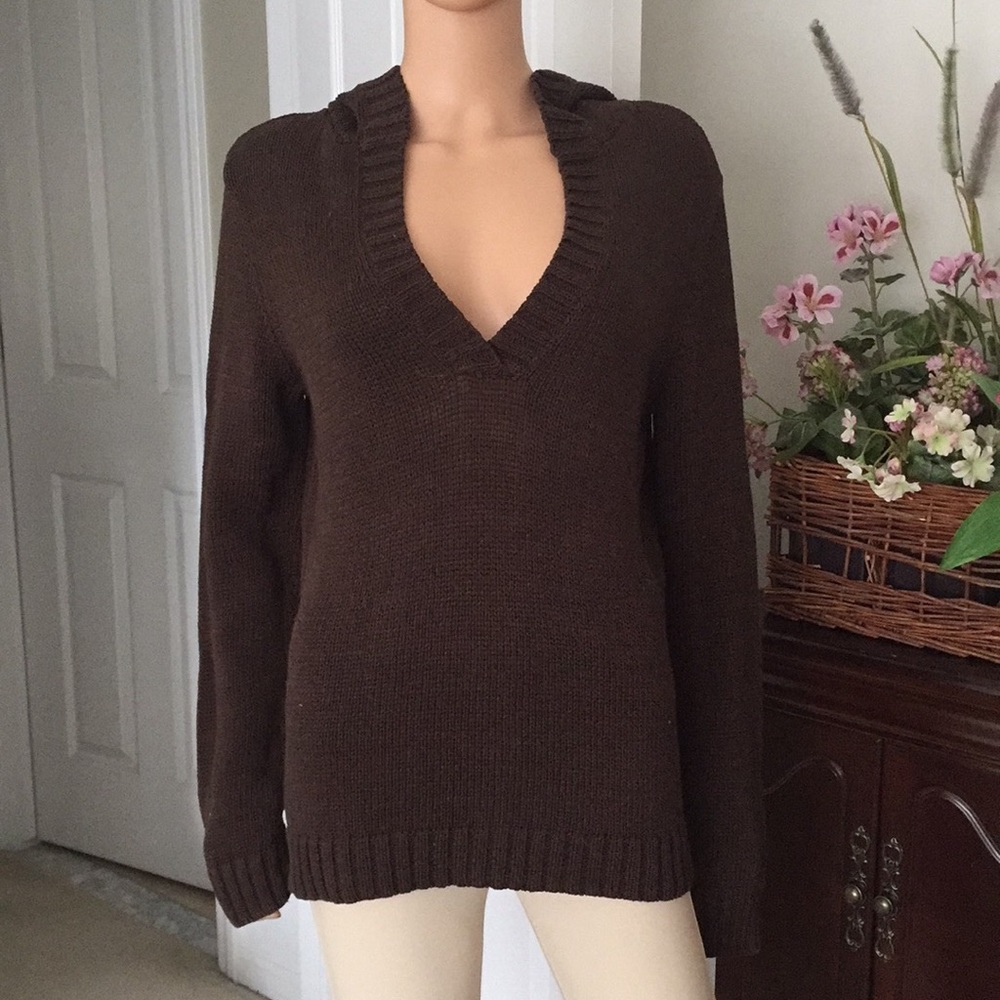 Vintage Talbots mercerized cotton v neck hoodie sweate - Picture 3 of 7